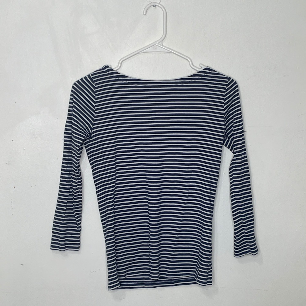Vineyard Vines Womens XS Navy Blue White Striped Boat Neck 3/4 Sleeve T-Shirt